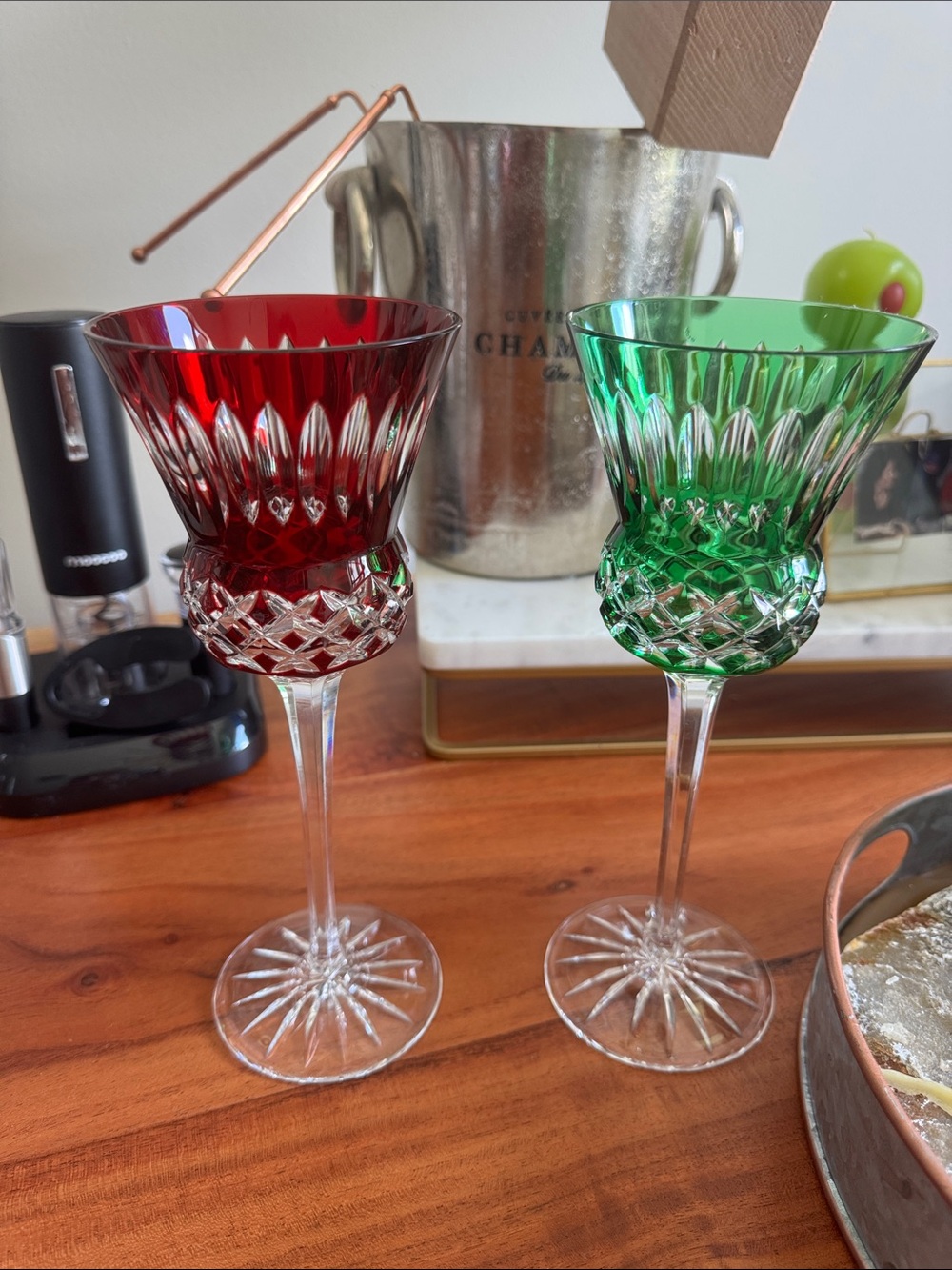 RARE AJKA Crystal Ruby and Emerald Cut Wine Glasses - Set of 2 - FREE SHIP!
